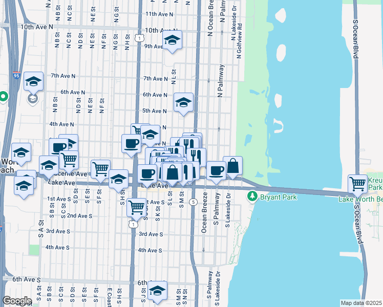 map of restaurants, bars, coffee shops, grocery stores, and more near 300 North Federal Highway in Lake Worth