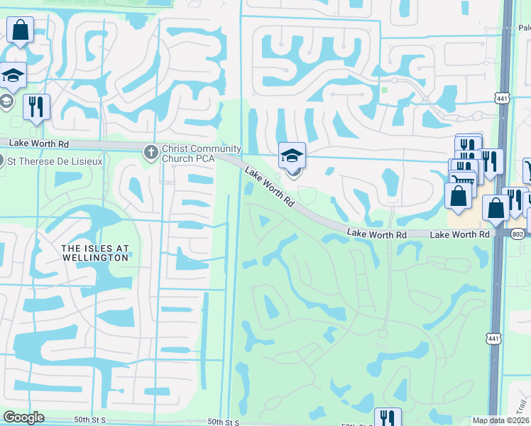 map of restaurants, bars, coffee shops, grocery stores, and more near 10855 Royal Devon Way in Lake Worth