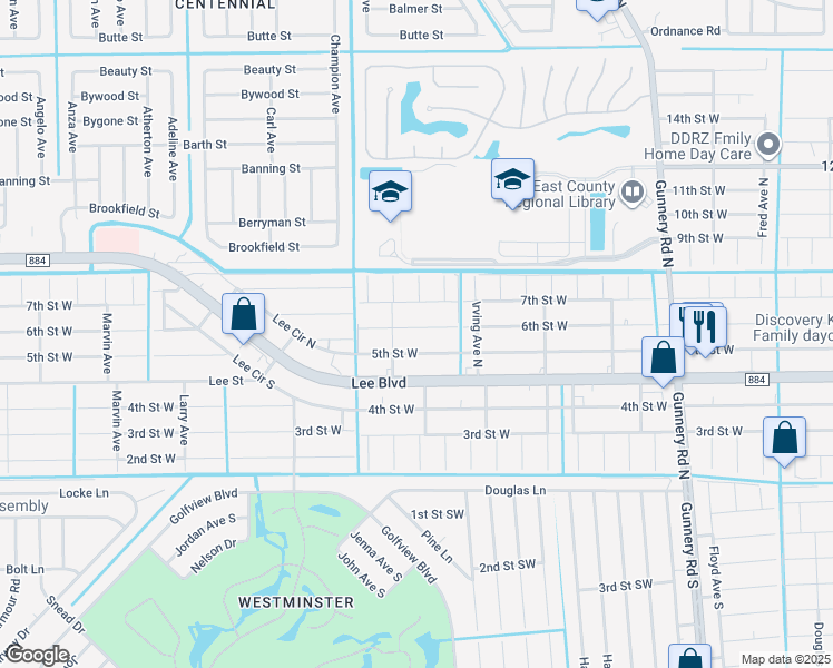 map of restaurants, bars, coffee shops, grocery stores, and more near 4710 6th Street West in Lehigh Acres