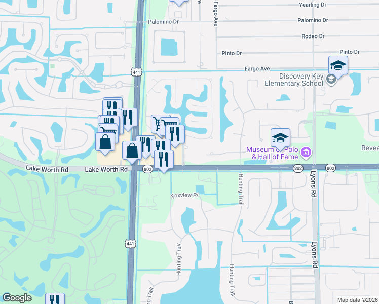 map of restaurants, bars, coffee shops, grocery stores, and more near 9745 Wood Pine Court in Lake Worth