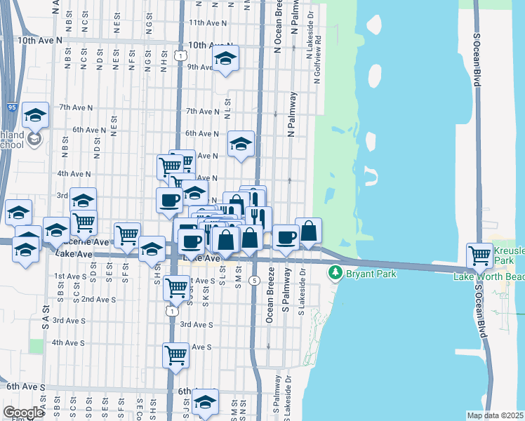 map of restaurants, bars, coffee shops, grocery stores, and more near 300 North Federal Highway in Lake Worth