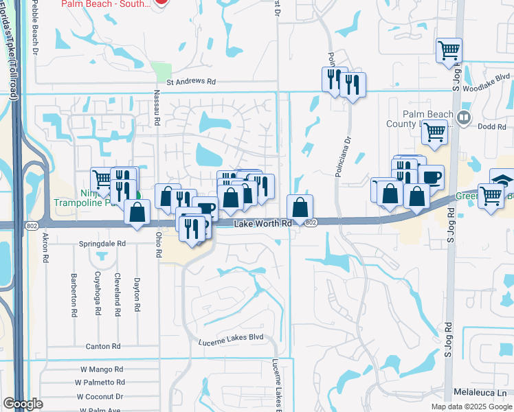 map of restaurants, bars, coffee shops, grocery stores, and more near 400 Bennington Lane in Lake Worth