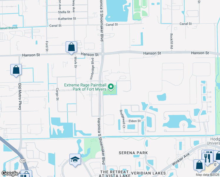 map of restaurants, bars, coffee shops, grocery stores, and more near Moreno Avenue in Fort Myers