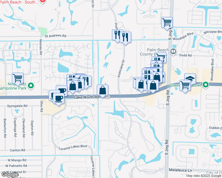 map of restaurants, bars, coffee shops, grocery stores, and more near 3959 Via Poinciana in Lake Worth
