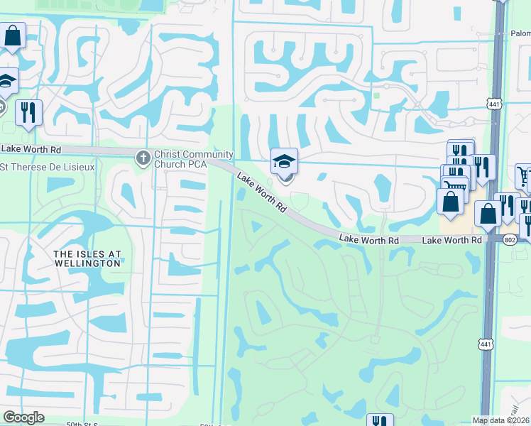 map of restaurants, bars, coffee shops, grocery stores, and more near 10855 Royal Devon Way in Lake Worth