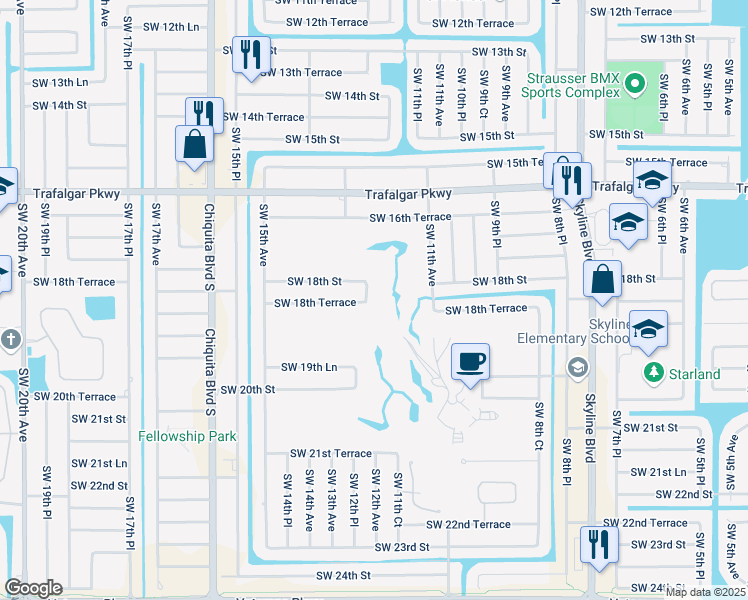 map of restaurants, bars, coffee shops, grocery stores, and more near 1204 Southwest 18th Street in Cape Coral