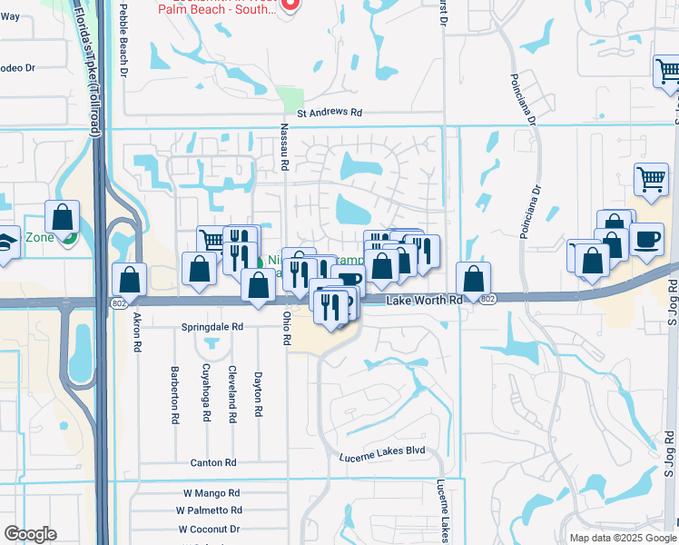 map of restaurants, bars, coffee shops, grocery stores, and more near 7363 Lake Worth Road in Lake Worth