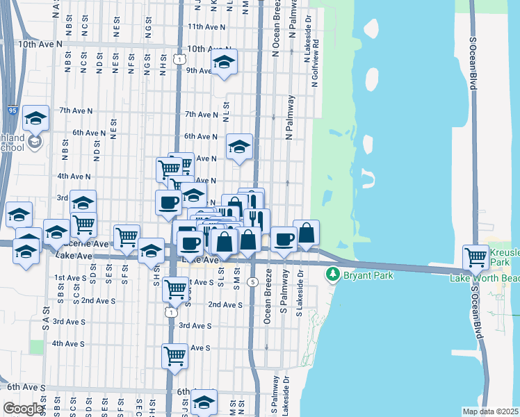 map of restaurants, bars, coffee shops, grocery stores, and more near 300 North Federal Highway in Lake Worth