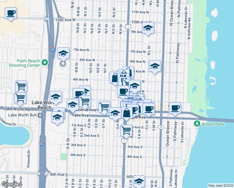 map of restaurants, bars, coffee shops, grocery stores, and more near 917 3rd Avenue North in Lake Worth
