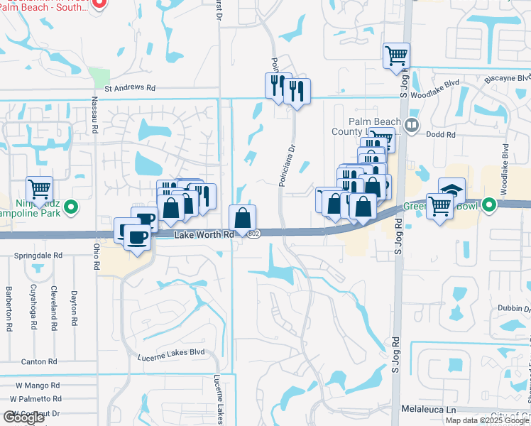 map of restaurants, bars, coffee shops, grocery stores, and more near 3959 Via Poinciana in Lake Worth