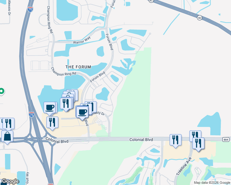 map of restaurants, bars, coffee shops, grocery stores, and more near 3313 Antica Street in Fort Myers