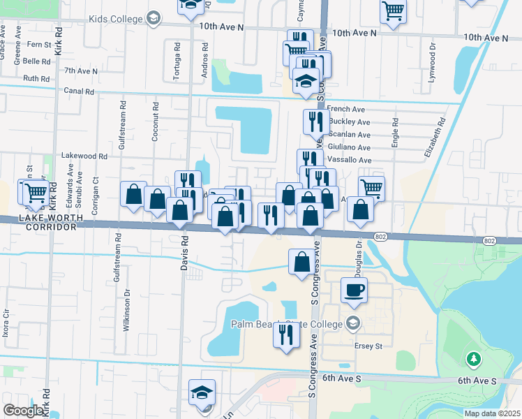 map of restaurants, bars, coffee shops, grocery stores, and more near 3208 2nd Avenue North in Palm Springs