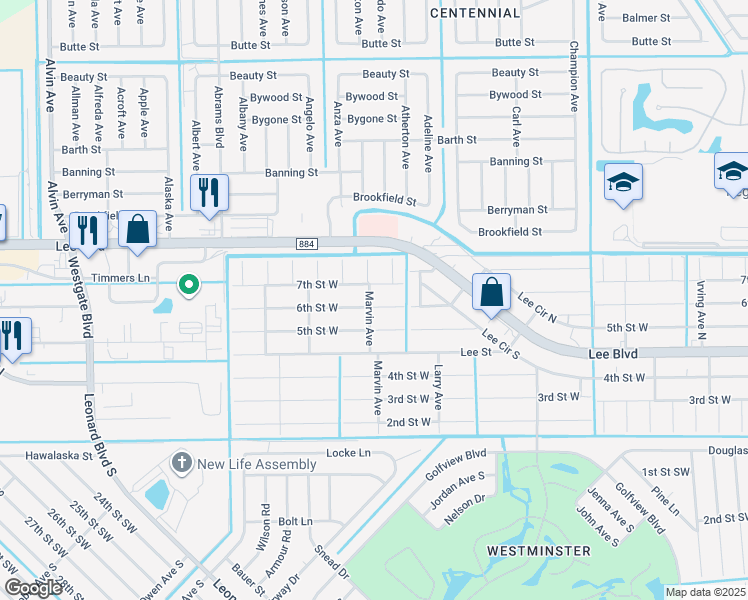 map of restaurants, bars, coffee shops, grocery stores, and more near 5210 6th Street West in Lehigh Acres