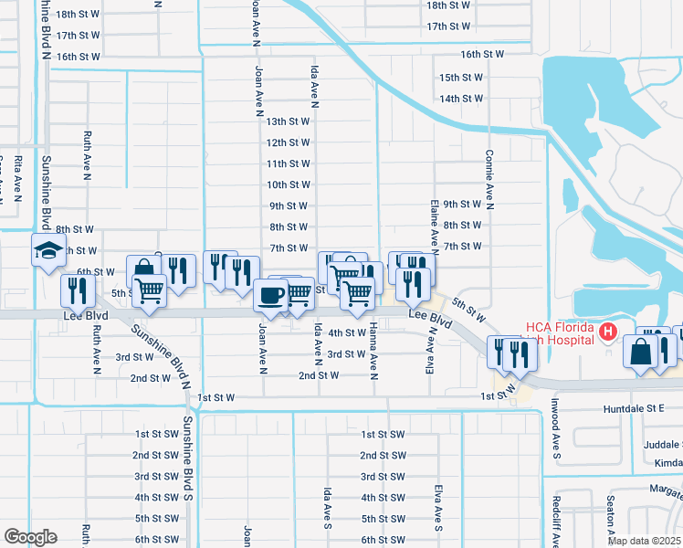 map of restaurants, bars, coffee shops, grocery stores, and more near 2813 6th Street West in Lehigh Acres