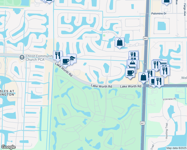 map of restaurants, bars, coffee shops, grocery stores, and more near 4116 Laurel Estates Way in Wellington