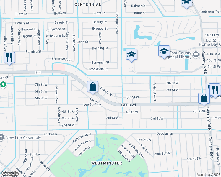 map of restaurants, bars, coffee shops, grocery stores, and more near 4913 6th Street West in Lehigh Acres