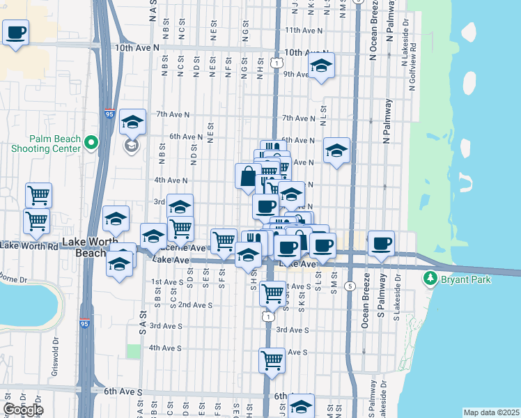 map of restaurants, bars, coffee shops, grocery stores, and more near 917 3rd Avenue North in Lake Worth