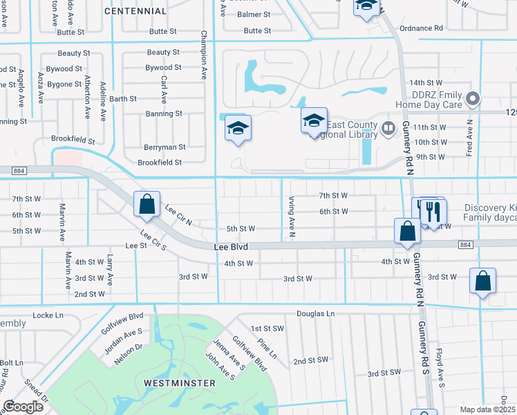map of restaurants, bars, coffee shops, grocery stores, and more near 4710 6th Street West in Lehigh Acres