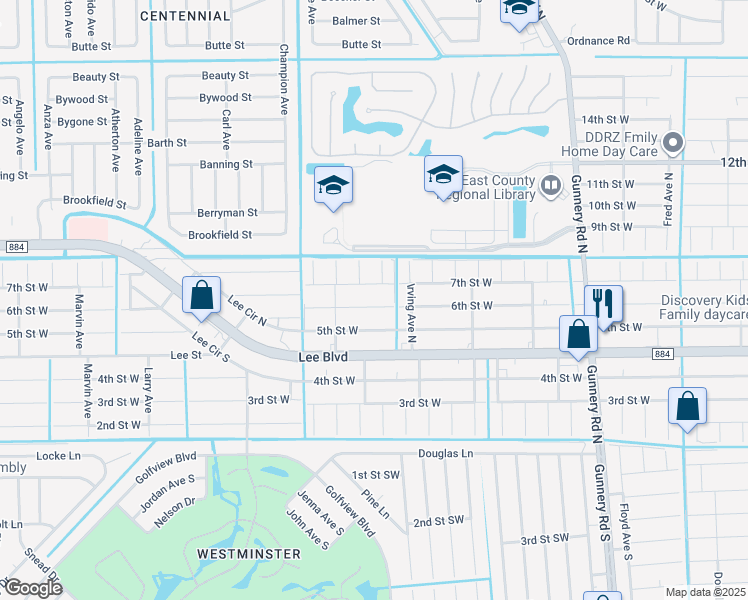 map of restaurants, bars, coffee shops, grocery stores, and more near 4710 6th Street West in Lehigh Acres