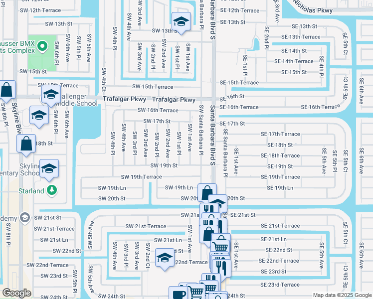 map of restaurants, bars, coffee shops, grocery stores, and more near 1810 SW 1st Ave in Cape Coral