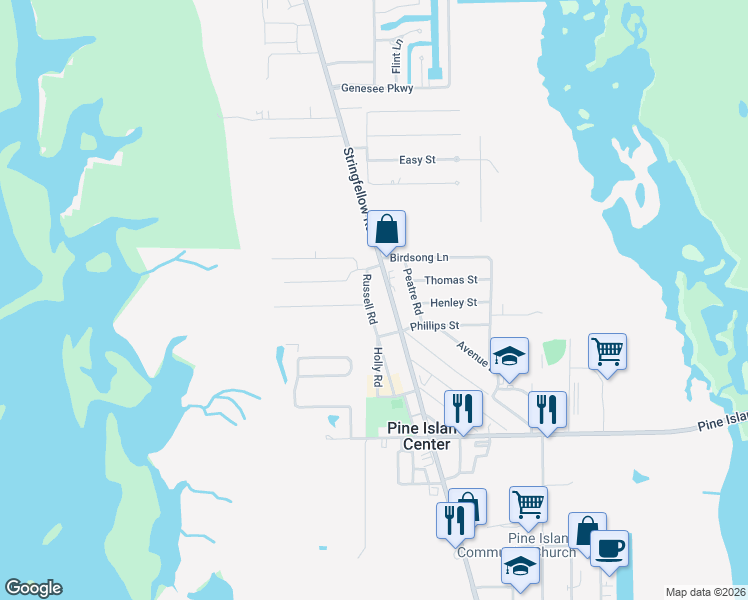 map of restaurants, bars, coffee shops, grocery stores, and more near 10880 Russell Road in Bokeelia