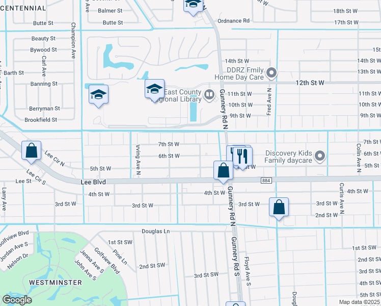 map of restaurants, bars, coffee shops, grocery stores, and more near 4508 6th Street West in Lehigh Acres