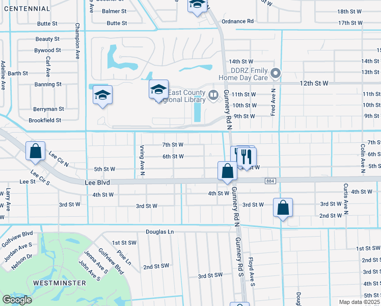 map of restaurants, bars, coffee shops, grocery stores, and more near 4508 6th Street West in Lehigh Acres