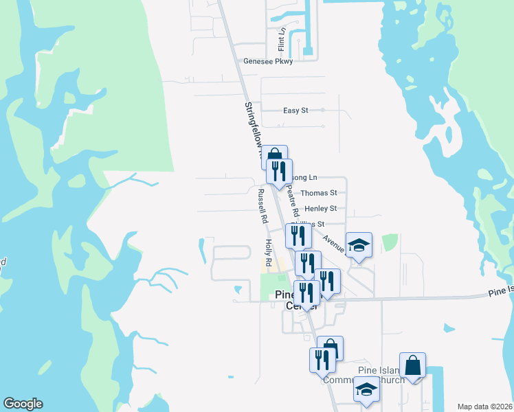 map of restaurants, bars, coffee shops, grocery stores, and more near 10880 Russell Road in Bokeelia