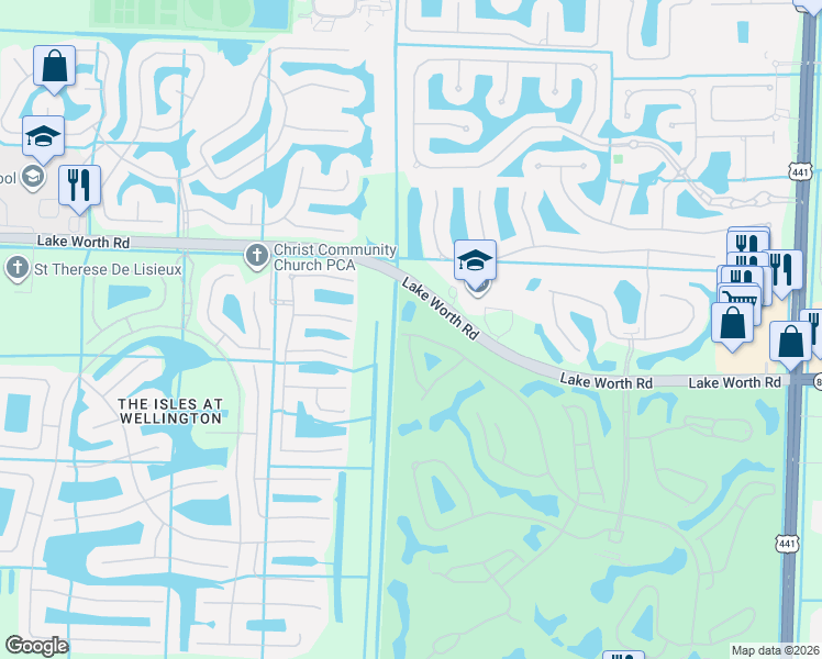 map of restaurants, bars, coffee shops, grocery stores, and more near 10919 Royal Devon Way in Lake Worth