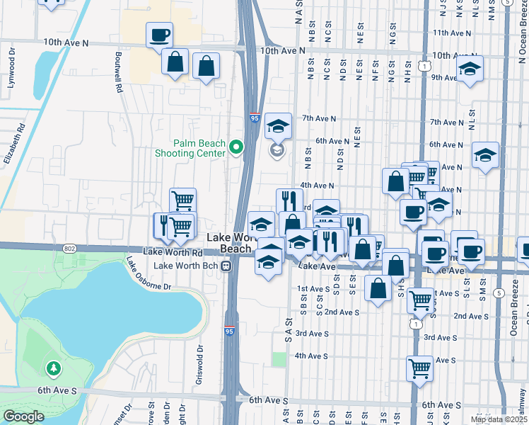 map of restaurants, bars, coffee shops, grocery stores, and more near 1751 3rd Avenue North in Lake Worth