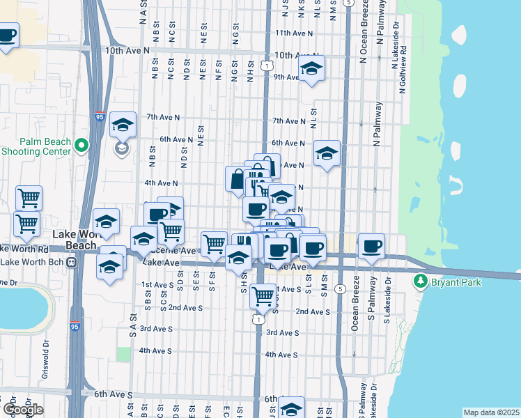 map of restaurants, bars, coffee shops, grocery stores, and more near 917 3rd Avenue North in Lake Worth