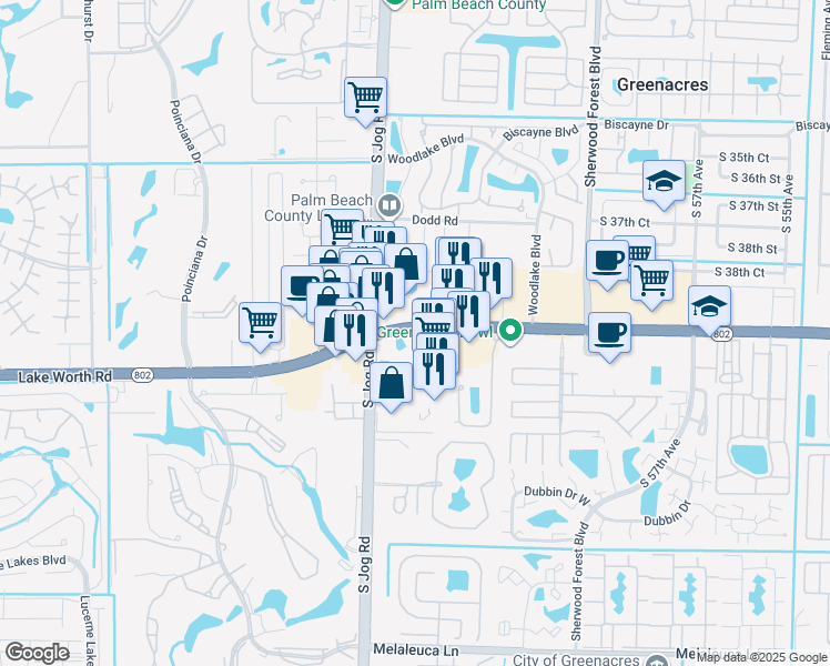 map of restaurants, bars, coffee shops, grocery stores, and more near 6462 Lake Worth Road in Greenacres