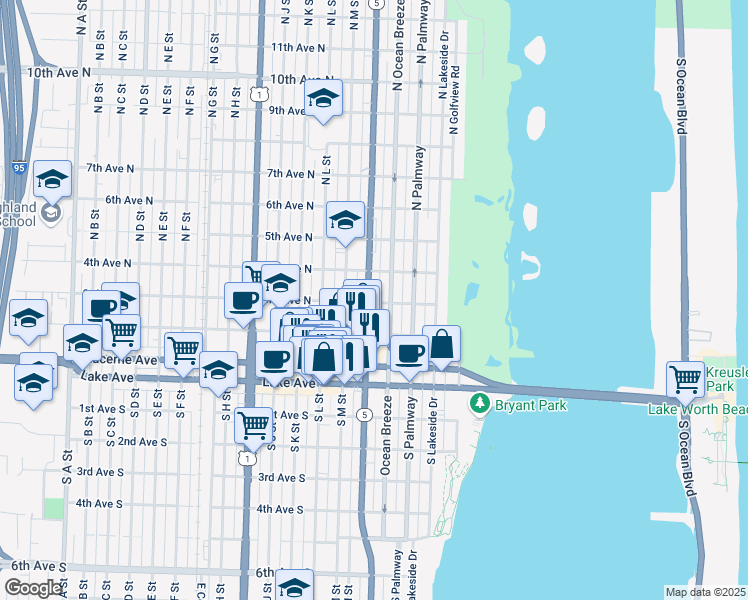 map of restaurants, bars, coffee shops, grocery stores, and more near 300 North Federal Highway in Lake Worth