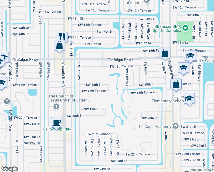 map of restaurants, bars, coffee shops, grocery stores, and more near 1204 Southwest 18th Street in Cape Coral
