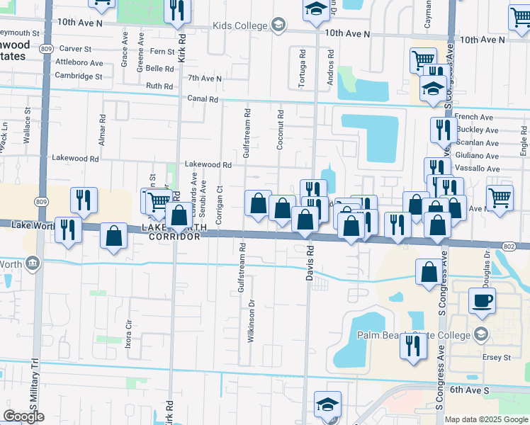 map of restaurants, bars, coffee shops, grocery stores, and more near 3921 Adcock Lane in Palm Springs