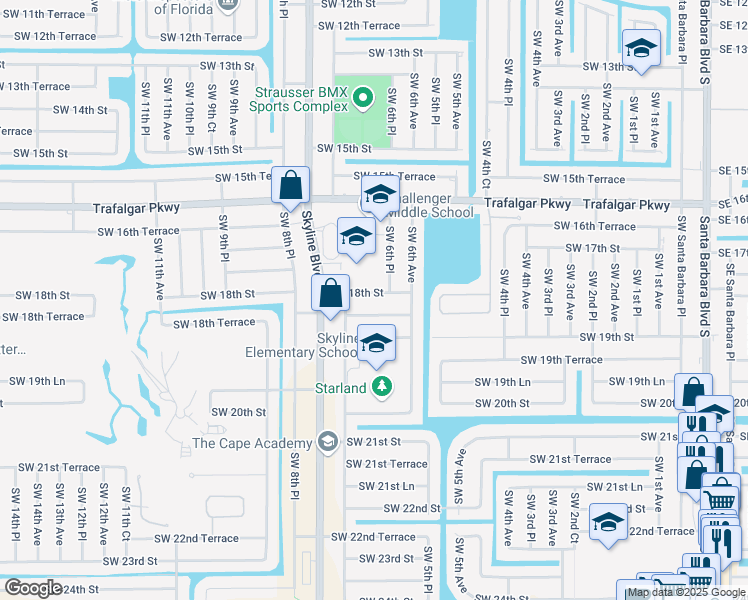 map of restaurants, bars, coffee shops, grocery stores, and more near 622 Southwest 18th Street in Cape Coral