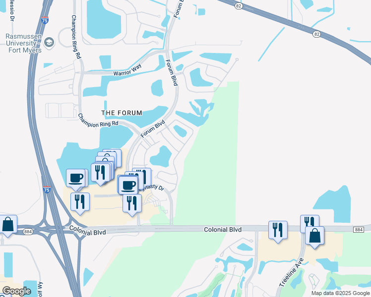 map of restaurants, bars, coffee shops, grocery stores, and more near 3313 Antica Street in Fort Myers