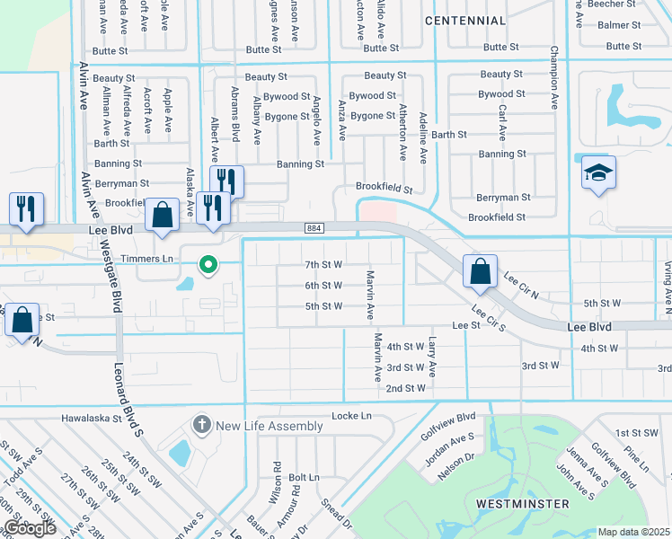 map of restaurants, bars, coffee shops, grocery stores, and more near 5227 7th Street West in Lehigh Acres