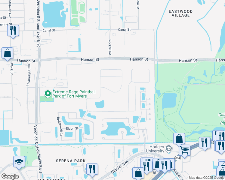 map of restaurants, bars, coffee shops, grocery stores, and more near 2877 Royal Gardens Avenue in Fort Myers
