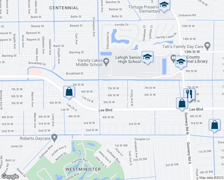 map of restaurants, bars, coffee shops, grocery stores, and more near 4717 7th Street West in Lehigh Acres