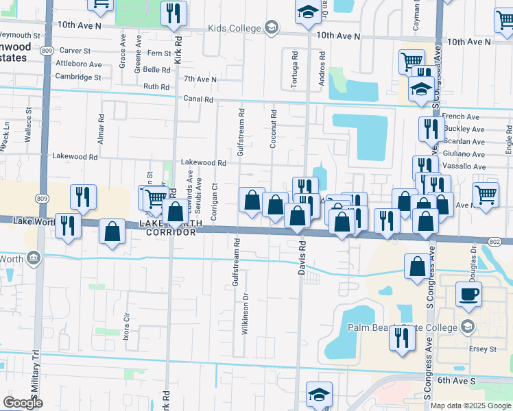 map of restaurants, bars, coffee shops, grocery stores, and more near 3921 Adcock Lane in Palm Springs