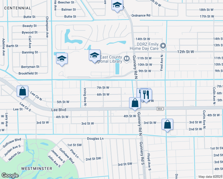 map of restaurants, bars, coffee shops, grocery stores, and more near 4508 6th Street West in Lehigh Acres