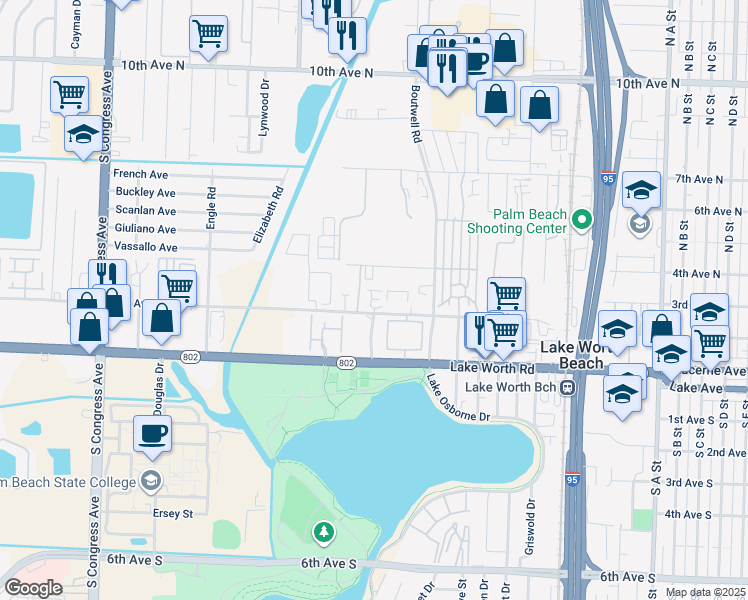 map of restaurants, bars, coffee shops, grocery stores, and more near 2269 2nd Avenue North in Lake Worth