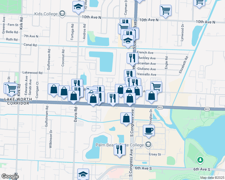 map of restaurants, bars, coffee shops, grocery stores, and more near 3208 2nd Avenue North in Palm Springs