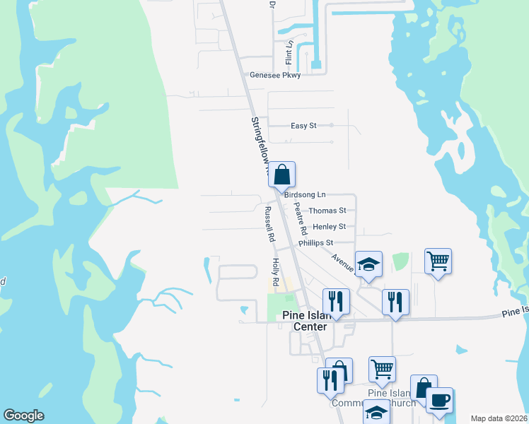 map of restaurants, bars, coffee shops, grocery stores, and more near 10880 Russell Road in Bokeelia