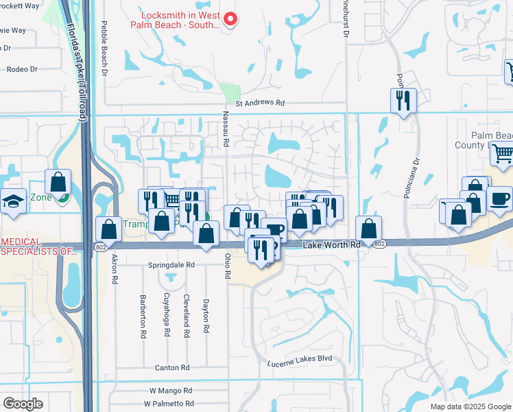 map of restaurants, bars, coffee shops, grocery stores, and more near 7363 Lake Worth Rd in Lake Worth