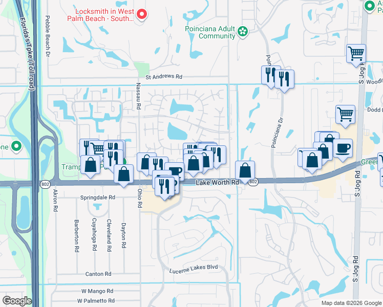 map of restaurants, bars, coffee shops, grocery stores, and more near 497 Holyoke Lane in Lake Worth