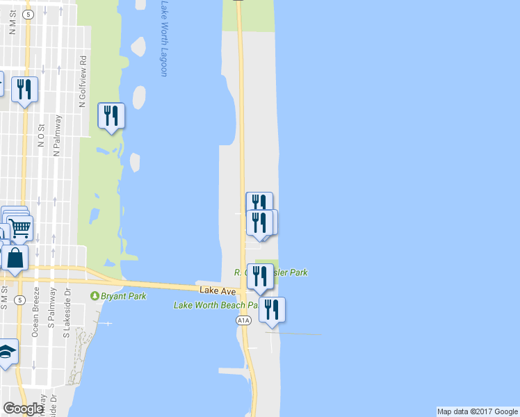 map of restaurants, bars, coffee shops, grocery stores, and more near 2800 South Ocean Boulevard in Palm Beach