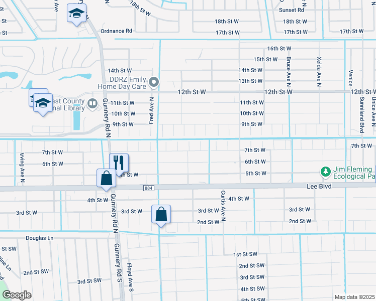 map of restaurants, bars, coffee shops, grocery stores, and more near 4270 7th Street West in Lehigh Acres