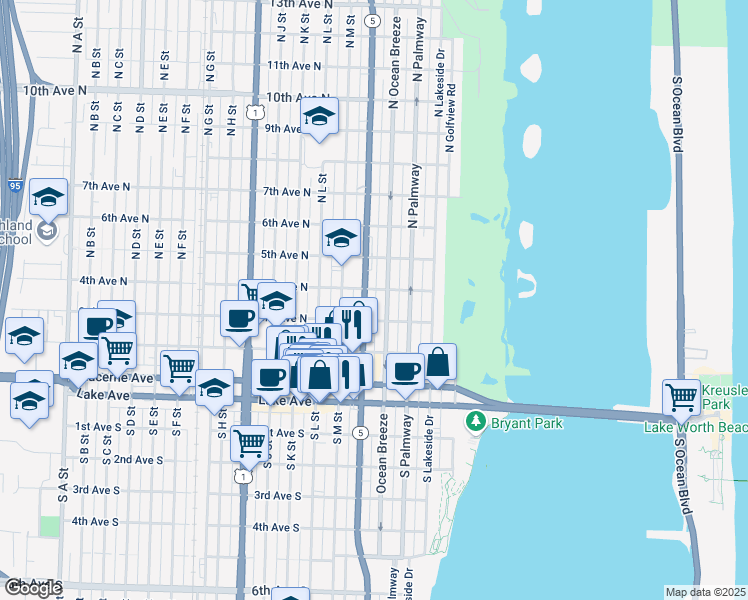 map of restaurants, bars, coffee shops, grocery stores, and more near 300 North Federal Highway in Lake Worth
